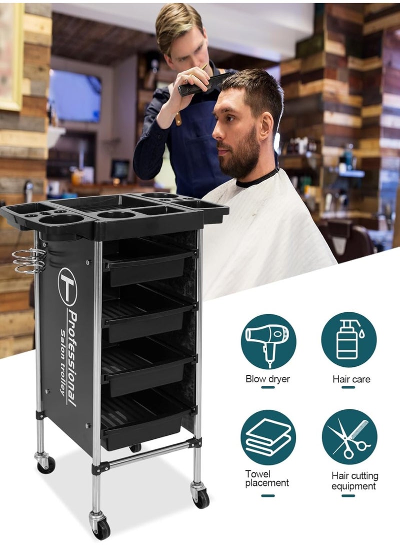 ميشيدا عربة ترولي مثالية لمحطة صالون الشعر - عربة تجميل دوارة موفرة للمساحة لتخزين إضافي، 4 صواني - Image 4